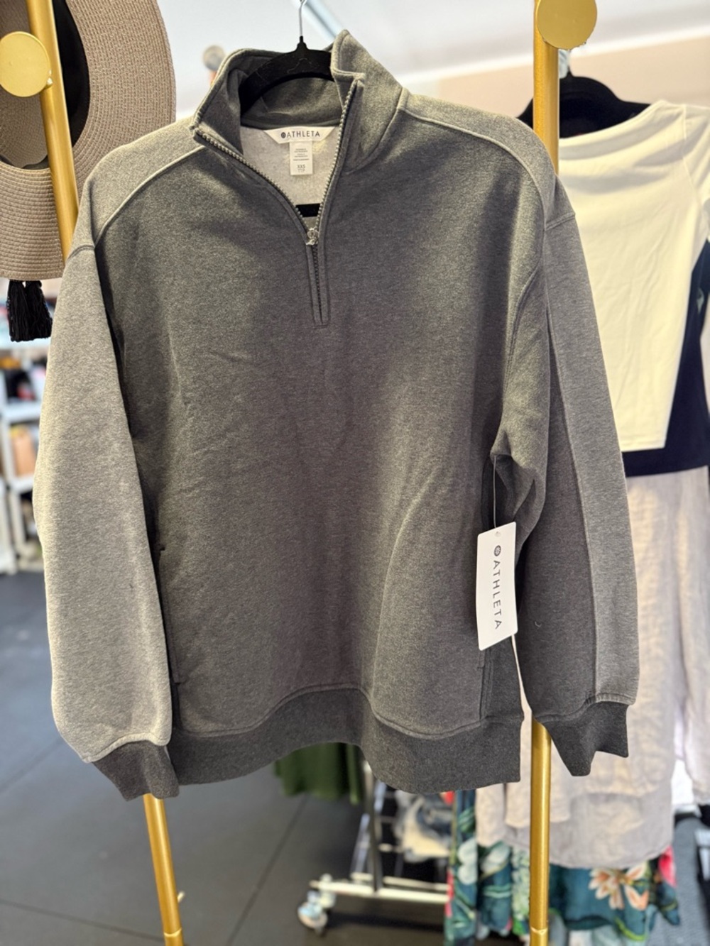 Athleta Charcoal Gray Quarter-Zip Crew Sweatshirt - The Power of She